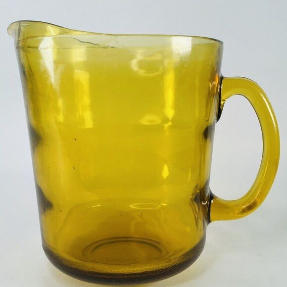 Hazel Atlas Waterfall Optic Ribbed Gold Vintage Amber Glass Pitcher MCM 1960s - Picture 2 of 12